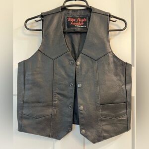 Bike Night Leather Black Leather Snap Vest